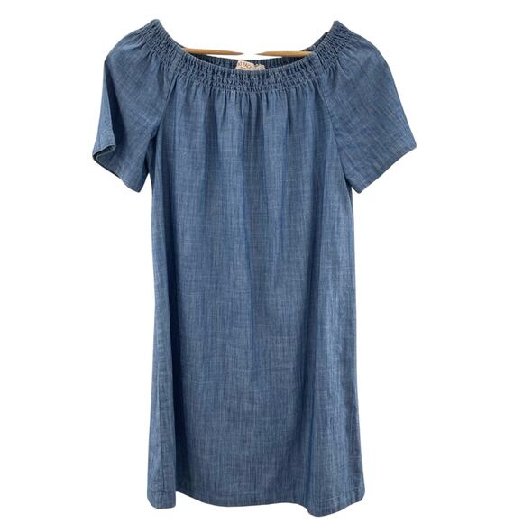 Fat Face Dresses & Skirts - Fat Face Blue Chambray Lightweight Bardot Off The Shoulder Summer Dress Size 4